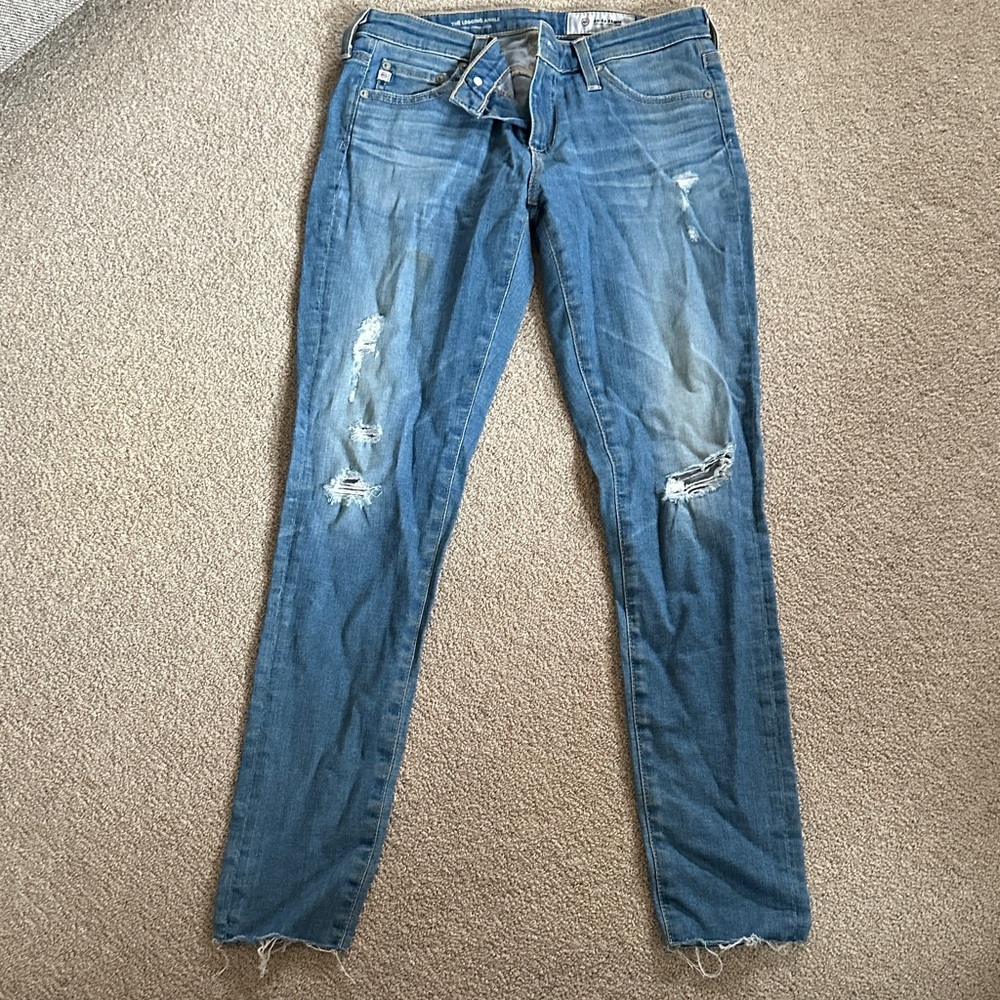 AG Adriano Goldschmied Blue Distressed Skinny Jeans